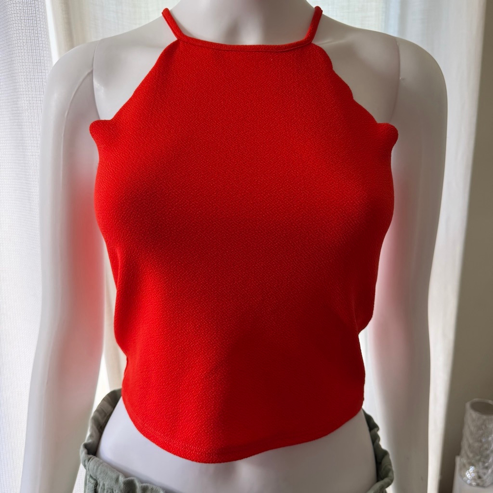 H&M Red Scalloped Halter Tank Top S